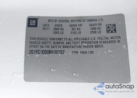 2011 Chevrolet Camaro 2Lt из США, поврежденный, VIN 2G1FC1ED0B9197157